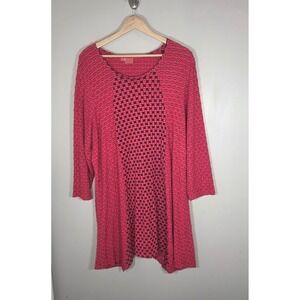 Tianello Tunic Lagenlook Asymmetrical Flowy Stretch Knit Women L Pink Black